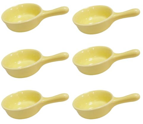 Yuauy 6 pcs Porcelain Soy Sauce Dish Ceramic Dip Dipping Bowls Plate Candy Dessert Salad Ice Cream Snack Sugar 1.01 oz w/Handle for Dinner Baking BBQ Cooking Yellow
