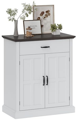 HOMCOM Aparador de 2 Puertas Aparador para Salón Rústico con 1 Cajón Estante Ajustable para Comedor Entrada Blanco 75,2x40x91,5 cm