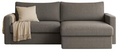 FARO MINI Ecksofa mit Schlaffunktion & Stauraum – Kompaktes Schlafsofa mit HR-Kaltschaum & Wellenfederung – Leichter Aufbau – moderner Faro Stoff – 224×140 cm (Grau, Rechts)