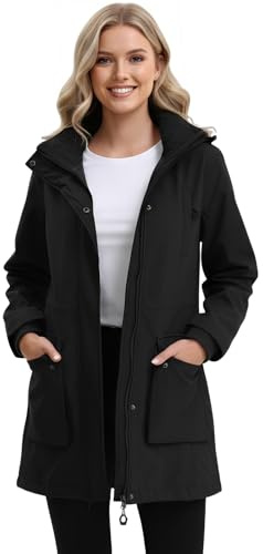 chiguomaoyi Veste imperméable Femme Vestes Softshell longues Manteau Zippé Coupe-Vent Imperméable d'extérieur Capuche Blouson
