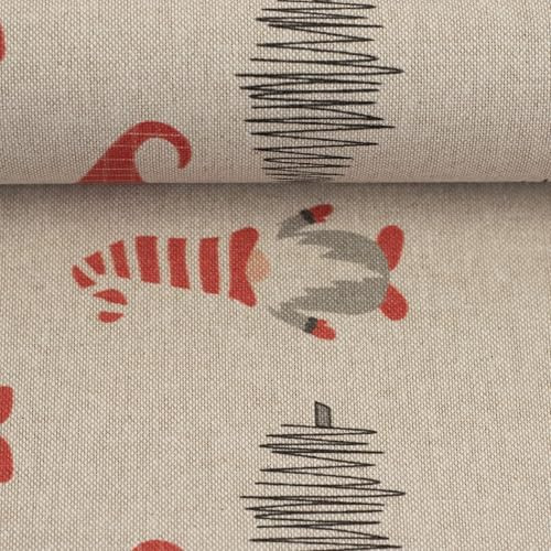 Dekostoff Canvas CHRISTMAS Leinenoptik - Meterware - Weihnachtsmotive - 5 Designs - ab 50cm - für Taschen, Kissen, Home Decoration (Wichtel, Tannen)