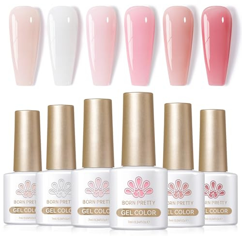 Born Pretty UV Nagellack Milchig-Weiß Jelly Nude Rose Gel Nagellack | Transparent Natur UV Lack Maniküre und Nagelkunst DIY zu Hause