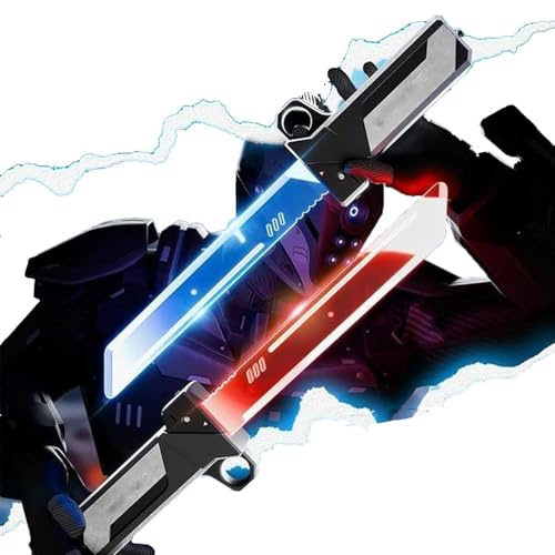 GUUZETU Retractable Plug-in Lightsaber Toy, 2-In-1 Led Light Up Sabers with Motion Sensor, Double Bladed Light Up Sword, Reversible Fingertip Spin Hilt Sword, for Cosplay, Cool Gadgets (1set)