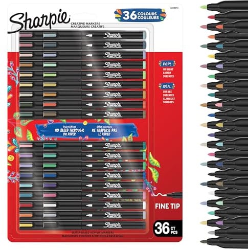 Sharpie Creative Marker Acrylic Paint Pens | Fine-Tip Water-Based Paint Markers | No-Bleed Ink Writes on Most Surfaces | Crafting & Art Supplies | Warm Tones | 36 Count