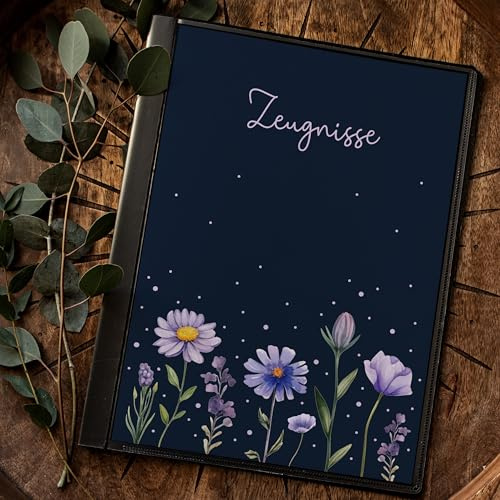 Zeugnismappe Zeugnisse Hülle Katze Kätzchen cat Schulanfang Schulanfänger Einschulung zm105 ilka parey wandtattoo-welt® (dunkelblau mit lia Blumen zm118)