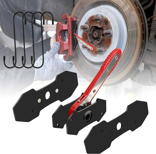 rloao Brake Caliper Press Tool, 360°Swing Ratchet Brake Caliper Piston Tool | With 2 pcs Steel Plates and 4 Hooks, Car Ratcheting Piston Spreader Press Tools for Car Brake Repair Maintenance