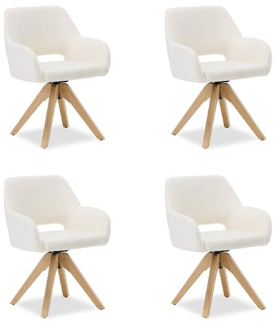 Homestyle4u Polsterstuhl Teddy Stoff Weiß 4er Set – Drehbar 360°, Esszimmerstuhl mit Armlehnen, Gepolstert, Moderner Küchenstuhl, Stühle Esszimmer Küche Esszimmerstühle Polsterstühle Beige Drehbar
