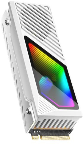 Cuifati RGB Sync M.2 NVMe SSD Heatsink with Built-in Fan, High Performance Cooling, Custom Dynamic LED Lighting Cool Dazzling Lens, Thermal Conductive Silicone Pad for PC (White)