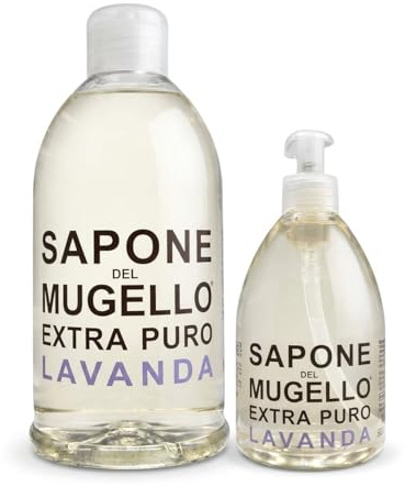 Sapone Extra Puro Alla Lavanda Per Mani, Viso e Corpo, Con Estratto Biologico Di Foglia Di Olivo e Olio Essenziale, Set Con Flacone da 500ml + 1 o 2 Ricariche da 1000ml (1500ml (500+1000))