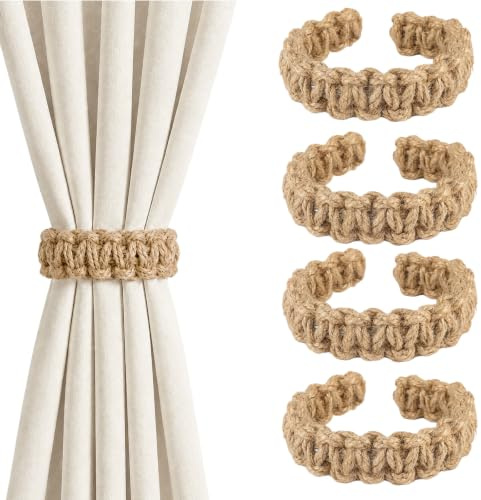 Amlif 4PCS Curtain Rope Tiebacks, Knitted Tie Backs Curtain Holders- Brown
