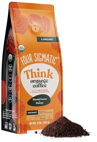 Four Sigmatic mushroom ground coffee, biologica e fair trade coffee con i lions mane, chaga, e funghi in polvere, messa a fuoco e immunitario, paleo, 12 oz