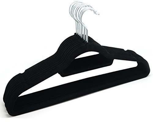 Guaranteed4Less Velvet Coat Hangers - 80-Pack Non-Slip Slim Clothes Hangers with Tie Bar - Heavy Duty Black Hangers with 360 Degree Hook for Coat, Suit, Trousers & Dresses (80, Black)