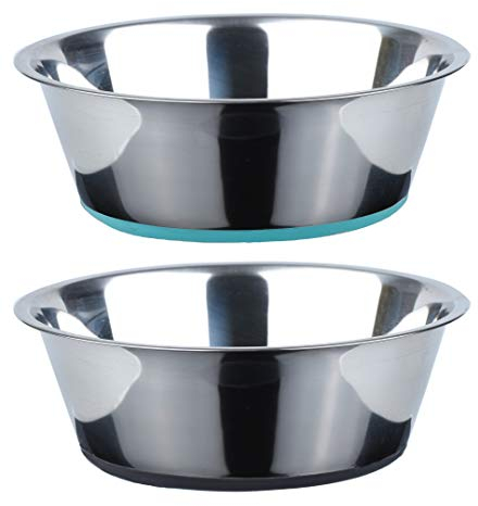 PEGGY11 Tiefer Hundenapf aus Edelstahl mit rutschfestem Silikon, 2er Pack, 1,92L, Futternapf und Trinknapf für Grosse, mittelgroße und kleine Hunde,Dog Bowl