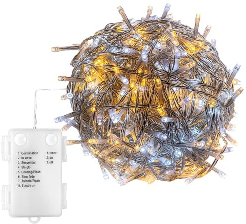 VOLTRONIC LED Lichterkette, IP44, Batteriebetrieben, Modell- und Farbwahl, 100 LEDs, Transparentes Kabel, warmweiß/kaltweiß