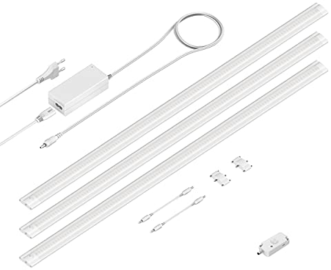 ledscom.de LED Unterbau-Leuchte SIRIS weiß matt, mit Bewegungsmelder, flach, je 90cm, je 1044lm, weiß 3er Set