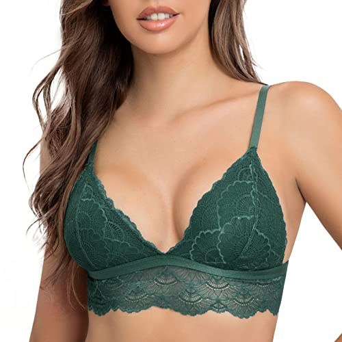 SHEKINI Reggiseno Donna di Pizzo Bralette Senza Ferretto Floreale Sexy Bra Reggiseno a Triangolo con Imbottito 2 Ganci…