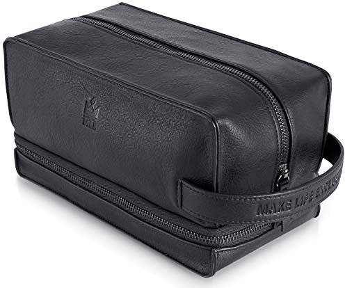 Make Life Exclusive Trousse de Toilette en Cuir, Noire de Nuit, Medium, 2 Compartiments