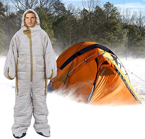 EEUK Leichte Schlafsack mit Ärmeln für Erwachsene mit Armen Beinen Tragbarer Schlafsackanzug Outdoor Baumwoll Warmer Schlafsack, Wasserfest Winddicht Deckenschlafsack für Camping