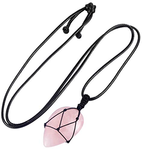 KYEYGWO Unisex Tropfenform Anhänger Halskette, Amulett Reiki Heilung Edelstein Kettenanhänger aus Wassertropfen Rosenquarz