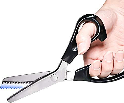 Stoffschere Zickzackschere, Profi Schneiderschere Zackenschere für Stoffe zum Nähen Meterware, Edelstahl Zickzack Schere mit Komfortgriff für Kinder Erwachsene Papierschere Bastelschere
