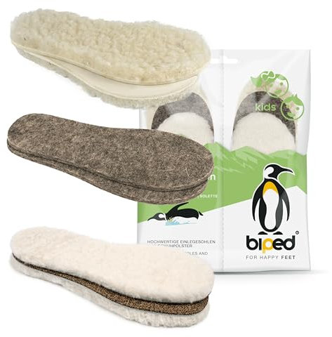 biped 3 Paar Kinder Einlegesohlen Winter Set EISBÄR - Extra wärmende Schuheinlagen mit echter Lammwolle, Lammfell und Wollfilz z2729(28-29)