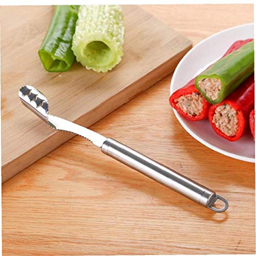Hotaden Stainless Steel Chili Pepper Core Remover Zucchini Cucumber Corers with Serrated Easy Remove Seeds