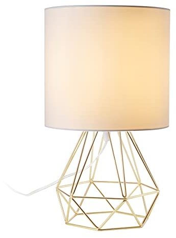 VONLUCE Schreibtischlampe Nachttischlampe Modern Tischlampe Tischleuchte Nachtlicht Weißer Stoff-Schirm & Metallfuß E27-Fassung für Wohnzimmer Schlafsaal(Golden)