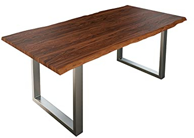 SAM Esstisch Lauren 200x100 cm Akazie nougat Baumkante U-Gestell silber | Baumkantentisch massiv, Akazienholz nougatfarben, Metallgestell, Esszimmertisch