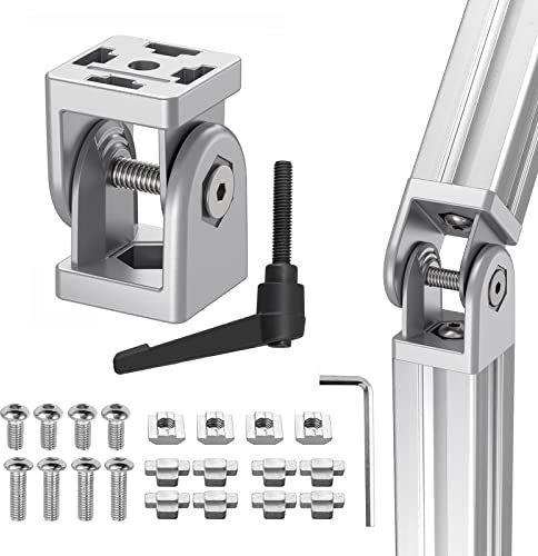 JiGiU 2 Pezzi Connettore ad Angolo Regolabile Staffe di Fissaggio in Alluminio Angolo di Rotazione 180° Connettore Giunto 40 x 40 Nut 8 Giunzione Raccordo con Morsetto a Leva e Accessori di Montaggio