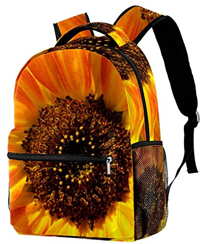 Leisure Daypacks Campus Travel Backpacks, Yellow Sunflower Bloom Bags with Bottle Holder for Girls Boys