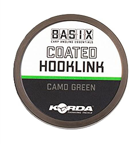 Korda Basix Coated Hooklink, 18lb 10m, Soft Supple Coated Braid, Ideal for Bottom Baits, Wafters, Pop-Ups, Subtle Camo Green, Knots Well, Durable Fishing Line for Carp Anglers