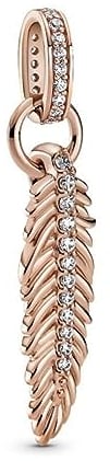 PANDORA Funkelnde Feder Charm-Anhänger in 14 Karat rosévergoldete Metalllegierung mit Zirkoniasteinen Moments Collection