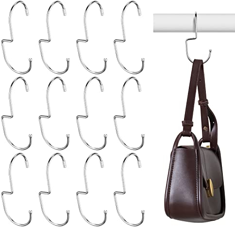 Queekay 12 Gancio per Borsa Organizzatore d'Armadio per Borsetta Portaborse in Metallo Organizer di Borse Salvaspazio e Organizer da Appendere con Design a Gancio Ritorto per Zaino (Argento)