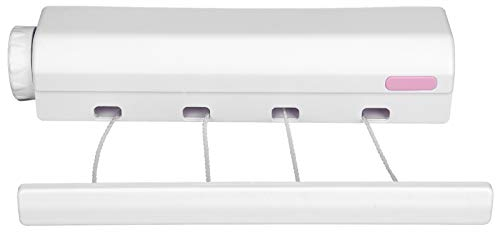 Tiiyee Corde à Linge Rétractable, Fil Vêtements a Ajustable Murale Cordes Séchoir Linges Peu Encombrante Portable Coque Plastique Chambre Coucher Intérieur Hôtel Salle Bain Balcon Jardin(4 Ropes)