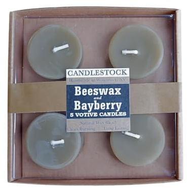 Candlestock Echte Bayberry & Bienenwachs-Mischung, Votivkerze, 5 Stück, geruchlos, handgefertigt