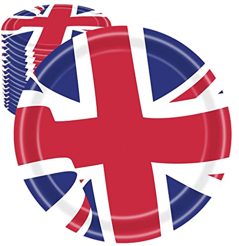 YAAVAAW 16Pcs Union Jack Paper Plates VJ Day Plates 23cm,British Party Decorations Great Britain UK Flag Plate for Celebrate VJ Day 80th Anniversary Decorations,Street,Royal Union Jack Party Supplies
