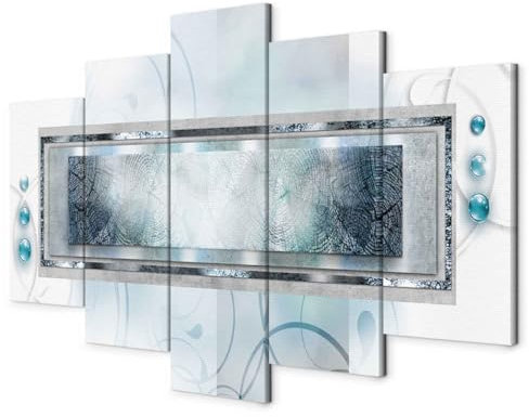 B&D XXL - Wandbilder XXL Abstrakt 150x75cm 5 tlg - Wand Deko Leinwand Bilder Groß Wanddeko Wohnzimmer Schlafzimmer Kunstdrucke - 3D Effekt Diamant Perlen a-A-0615-b-m