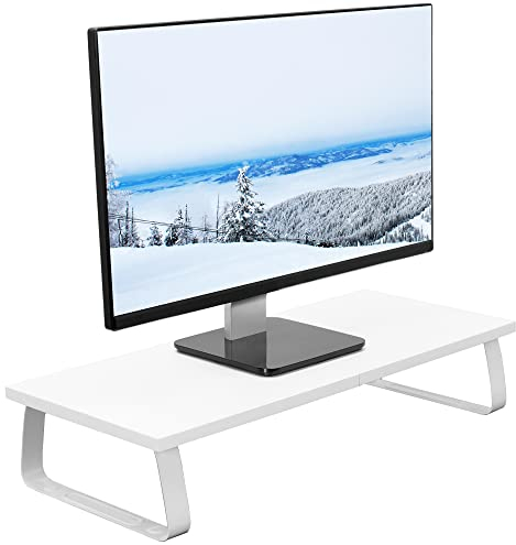 VIVO 24 inch Monitor Stand, Wood & Steel Desktop Riser, Screen, Keyboard, Laptop, Small TV Ergonomic Desk and Tabletop Organizer, White, STAND-V000D-W