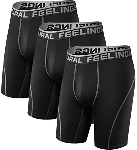 Natural Feelings Sport Boxershorts Herren Unterwäsche Herren Unterhosen mit Eingriff 9in Polyester Boxershorts Lang 3er Pack Schwarz XXL