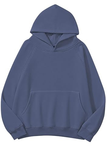 Lauweion Damen-Kapuzenpullover aus Fleece, langärmlig, mit Kängurutasche, fallende Schultern