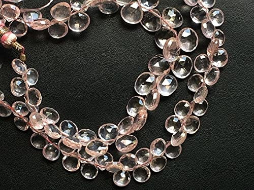 LKBEADS 1 Strand Natural Rose Quartz Beads, Rose Quartz Faceted Heart Briolettes, Rose Quartz Necklace, 5-7mm, 4 Inch