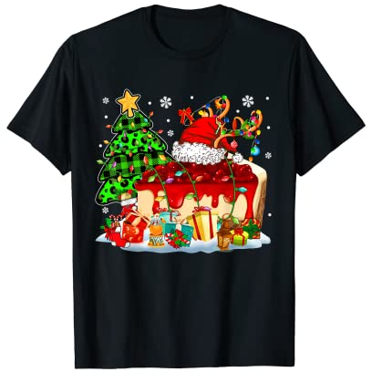 Santa Reindeer Cheesecake Plaid Xmas Tree Sweet Cake Baker T-Shirt