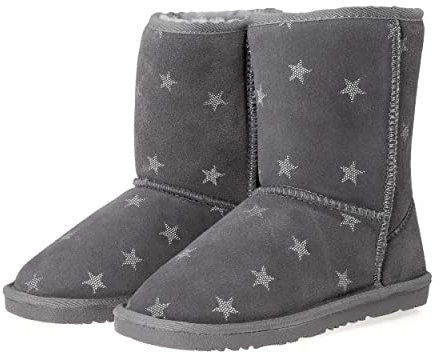 Mädchen Lammfell Boots zum Schlupfen, 30-36, Obermaterial Veloursleder, Futter aus echtem Lammfell (grau, eu_footwear_size_system, little_kid, women, numeric, medium, numeric_33)
