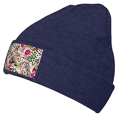 Animal Tiger Leopard Print Rose Blume Winter Strick Beanie Mütze für Damen Herren Ski Skull Cap für Wandern Radfahren Camping Joggen Schwarz, marineblau, One size