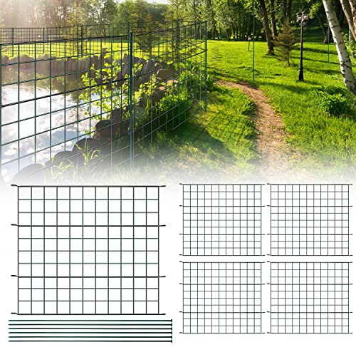 Cecaylie Teichzaun Set, 5x Steckzaun Metall, Länge 3,75 m Metallzaun Grün, Freigehege Gerade Gartenzaun Tiergehege Gartenzäune