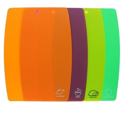V-VAPE Set of 4 Flexible Cutting Mat Sheets Colour Coded Chopping Mat Kitchen Utensil