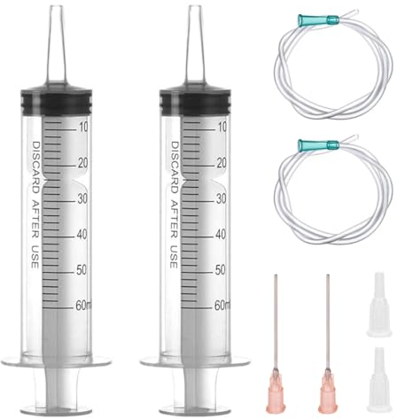 2 Stück Spritzen 60 ml/cc mit Schläuchen und stumpfen Nadeln, Wiederverwendbar, Einzeln verpackt, Steril, Messflüssigkeiten, Pflanzenbewässerung, Tierfütterung, Wissenschaftliche Labors, Industrie