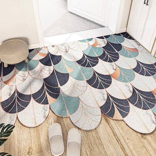 Blue Wave Entrance Door Mat, Japanese Style Ukiyo-e Doormat, Anti Skid PVC Coil Door Mats, Mat for Home, Washable Entryway Doormat