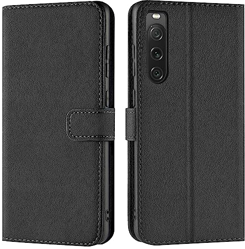 Verco Handyhülle für Sony Xperia 10 V Hülle, Bookcase Tasche Flipcover für Xperia 10 V 2023 Case [Kartenfächer/Aufstellfunktion], Schwarz