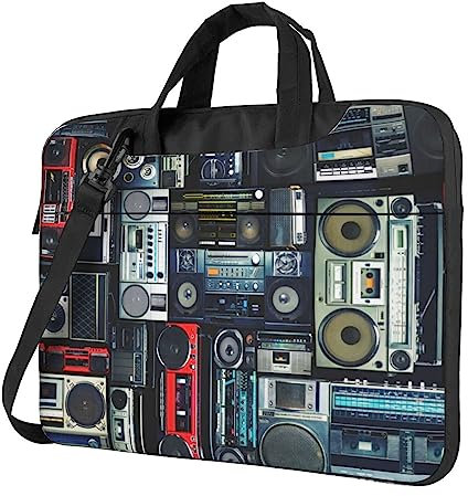 VACSAX Laptop-Schultertasche, Vintage-Wand, Radio, Boombox-Druck, Computertaschen, Schwarz , 15.6 inch